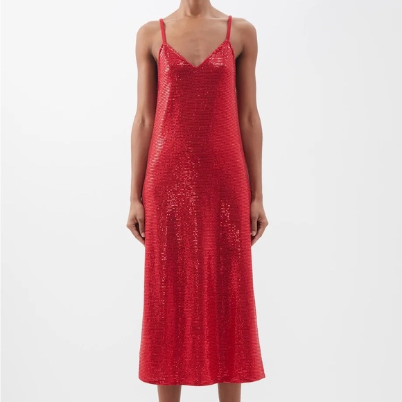 Dodo Bar Or Lita Red Sequinned Jersey Dress - Picture 3 of 5